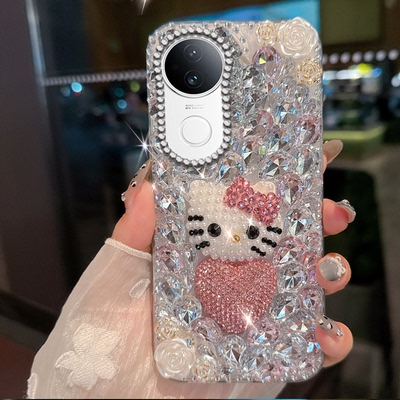 镶水钻凯蒂猫适用vivoS20手机壳新品S9小众Xmini外壳S16防摔VivoX70女款S30mini满钻Xs/2025年V27高级感X全包