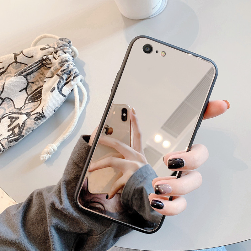 补妆镜子玻璃全镜面适用苹果6SPLus手机壳iPhone6plus硅胶7硬8plus保护套se2女新款se3二三代外壳六p八i8七es