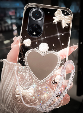 透明奢华高级感带镜子适用华为nova9手机壳nove9pro新款no10se网红n0va8补妆镜7es女款活力版p50散热p40十+软