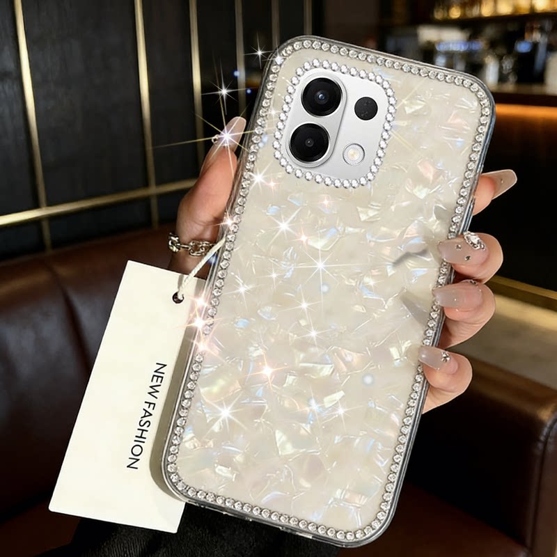 高级镶钻七彩贝壳适用OPPOk13手机壳小众k13s镶钻A2硅胶k12高级感A98新款A2/2026年RENO5PRO 外壳A6全包A6max