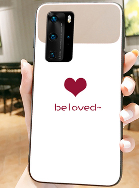 白色爱心玻璃镜面适用华为P40PRO十+手机壳p40pro保护壳女款时尚网红款p40外壳麦芒9手机套ins冷淡风p4o零女p