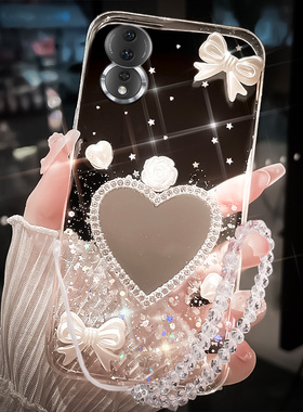 透明奢华高级感带镜子适用华为荣耀80手机壳honor80se硅胶90pro网红畅玩40plus新品30m带手链20防摔70新款pr0