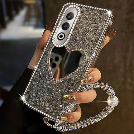 镶钻爆闪爱心镜适用OPPOK12手机壳/2025年K9s小众Reno6+女款6水钻14防摔K9外壳K13x网红K10全包5新款7高级感4