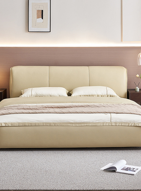全友家居门店同款 伊丽丝 98055 头层真黄牛皮双人皮艺软床1.8米