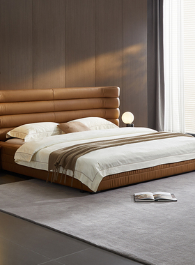 全友家居家具门店同款 98061 时尚软包头层真黄牛皮艺双人床1.8米