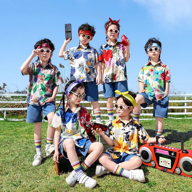 六一儿童演出服幼儿园毕业照花衬衫男女孩90年代怀旧港风复古服装