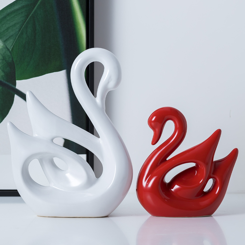 天鹅简约摆件创意酒柜陶瓷装饰品