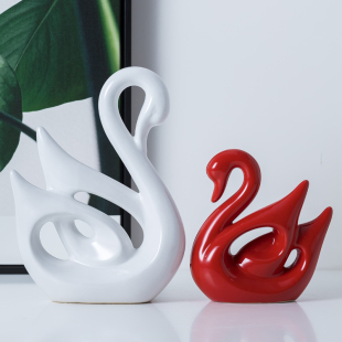 现代简约家居摆件装 饰品创意天鹅酒柜玄关电视柜摆件陶瓷工艺品