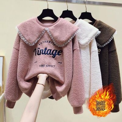 冬装女大童羊羔毛娃娃领加绒加厚