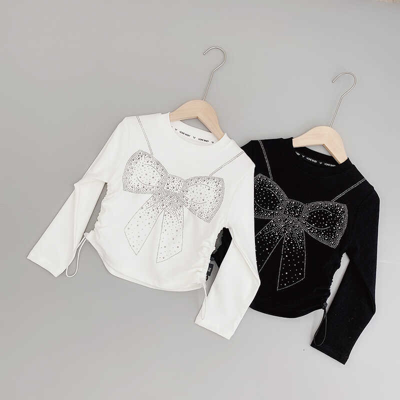 秋款抽绳蝴蝶结烫钻打底衫洋气