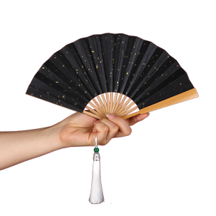 迷你绢布折扇5寸防水防撕空白扇子夏黑色白色扇面送流苏扇坠随身