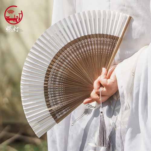 燃灯双面纯白折扇女款日式和风