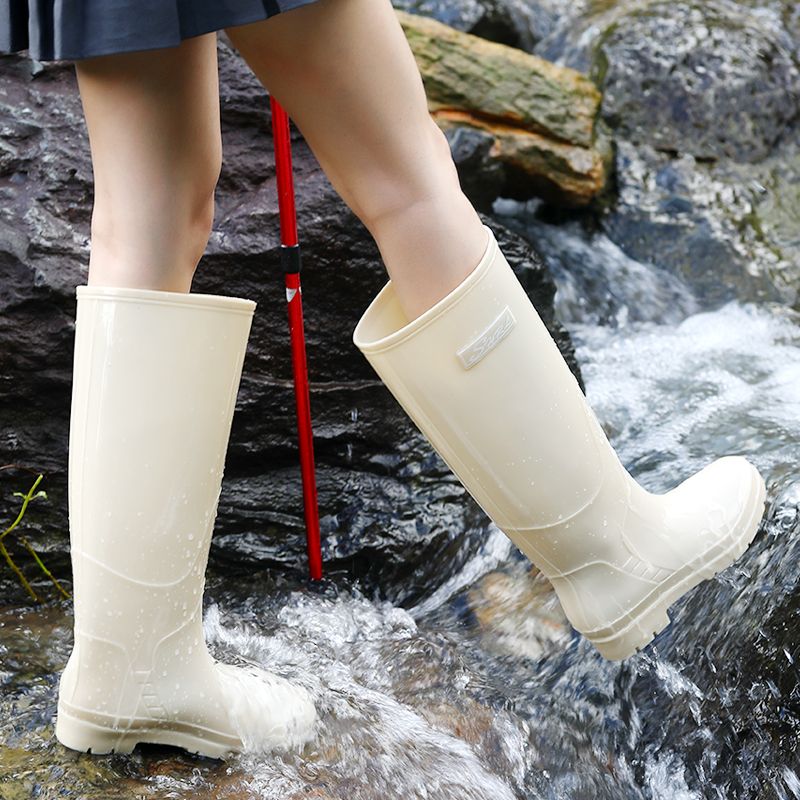 闰力欧美时尚百搭水靴女长筒特高跟雨鞋高筒女款防滑大码雨靴长靴