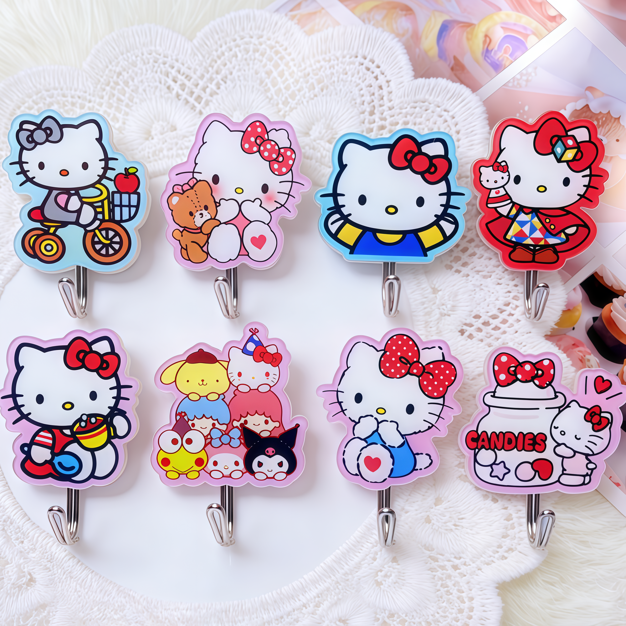 创意可爱卡通Kitty猫宿舍店铺节日装饰挂钩家用免钉无痕门后粘钩