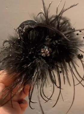 高级感法式黑色羽毛抓夹女2025秋冬新款发夹后脑勺显发量鲨鱼夹子