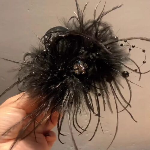 法式黑色羽毛鲨鱼抓夹显发量
