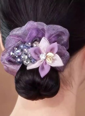 紫色欧根纱大肠发圈女2024新款高端头绳扎马尾洋气时尚高级感发绳