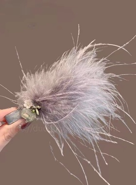 超仙紫色羽毛水钻发夹氛围感羽毛头饰日常百搭鸭嘴夹甜美发卡边夹