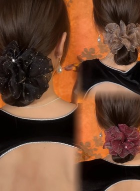 黑色大号蓬松发绳女2025新款花苞头绳高弹力大肠发圈扎头皮筋头饰