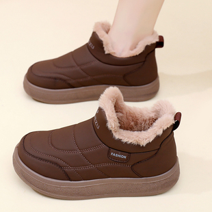 皮面防水防滑面包鞋 棉鞋 加绒加厚保暖雪地靴女士棉靴 新款 2025冬季