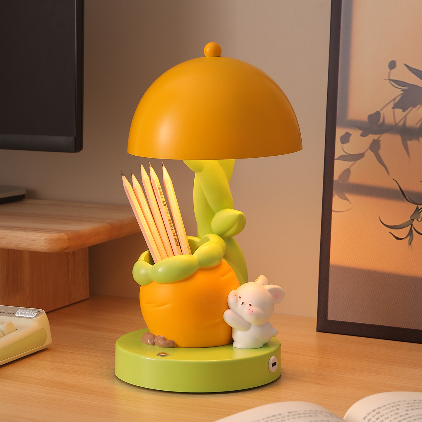 可爱兔子小夜灯摆件笔筒书房桌面卧室床头柜台灯送闺蜜生日礼物女