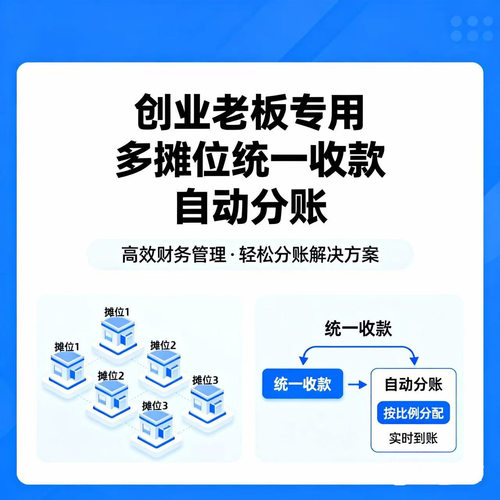 创业专用多摊位统一收款自动分账系统微信支付宝低费率聚合收款码
