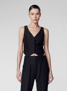 【HERSENSES】hug 2025何识早春新款黑色V领亚麻混纺梭织马夹修身