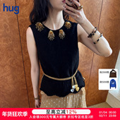 ICE DUST hug 2026早春新款 肌理小香风拼金丝背心icedust