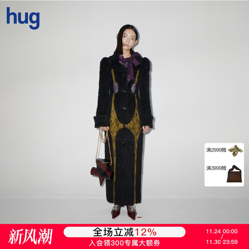 买手店新款山羊毛拼贵妇大衣