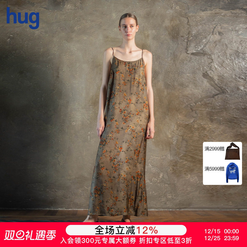【UMAWANG】hug 2025早春新款复古碎花吊带连衣裙