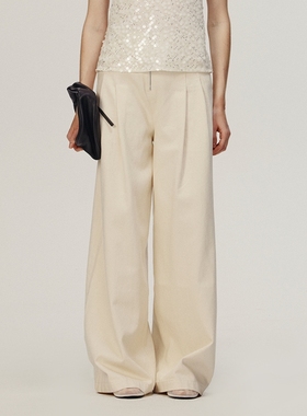 【AETNA PROJECT】hug 2025早春新象牙白高腰直筒牛仔裤阔腿长裤