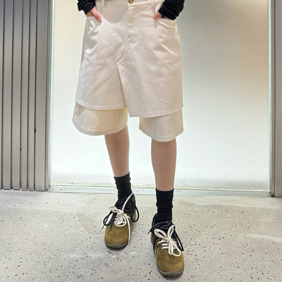 2025新款纯色不对称层次感短裤