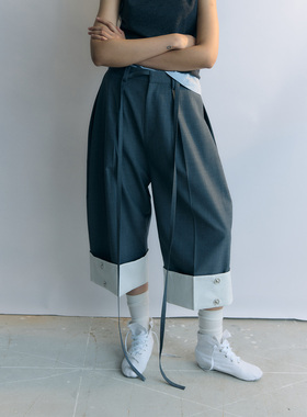 【AO YES 凹是】hug 2026早春新款灰色紫色折边阔腿八分裤