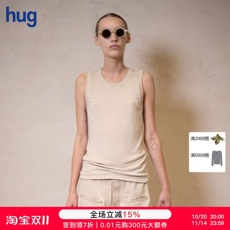【UMAWANG】hug 2025春夏新款复古工字圆领背心上衣