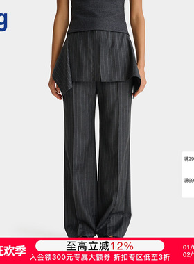 【deepmoss】hug 2025秋冬新款深灰色层叠衬衫腰头羊毛直筒长裤