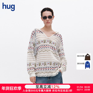 【ICE DUST】hug 2026早春新款彩色提花镂空带帽毛衫icedust