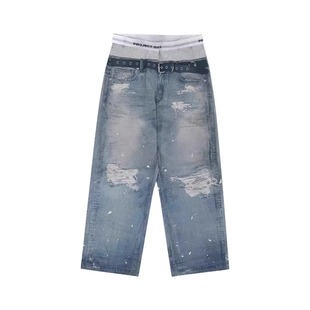 GRAILZ TALK PROJECT G/R 小众潮牌假两件直筒阔腿宽松牛仔裤男