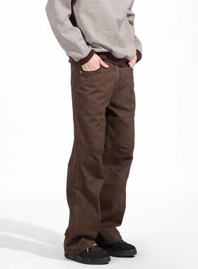 Florki Blur*25AW小众潮牌复古双膝打褶水洗做旧工装裤宽松休闲裤