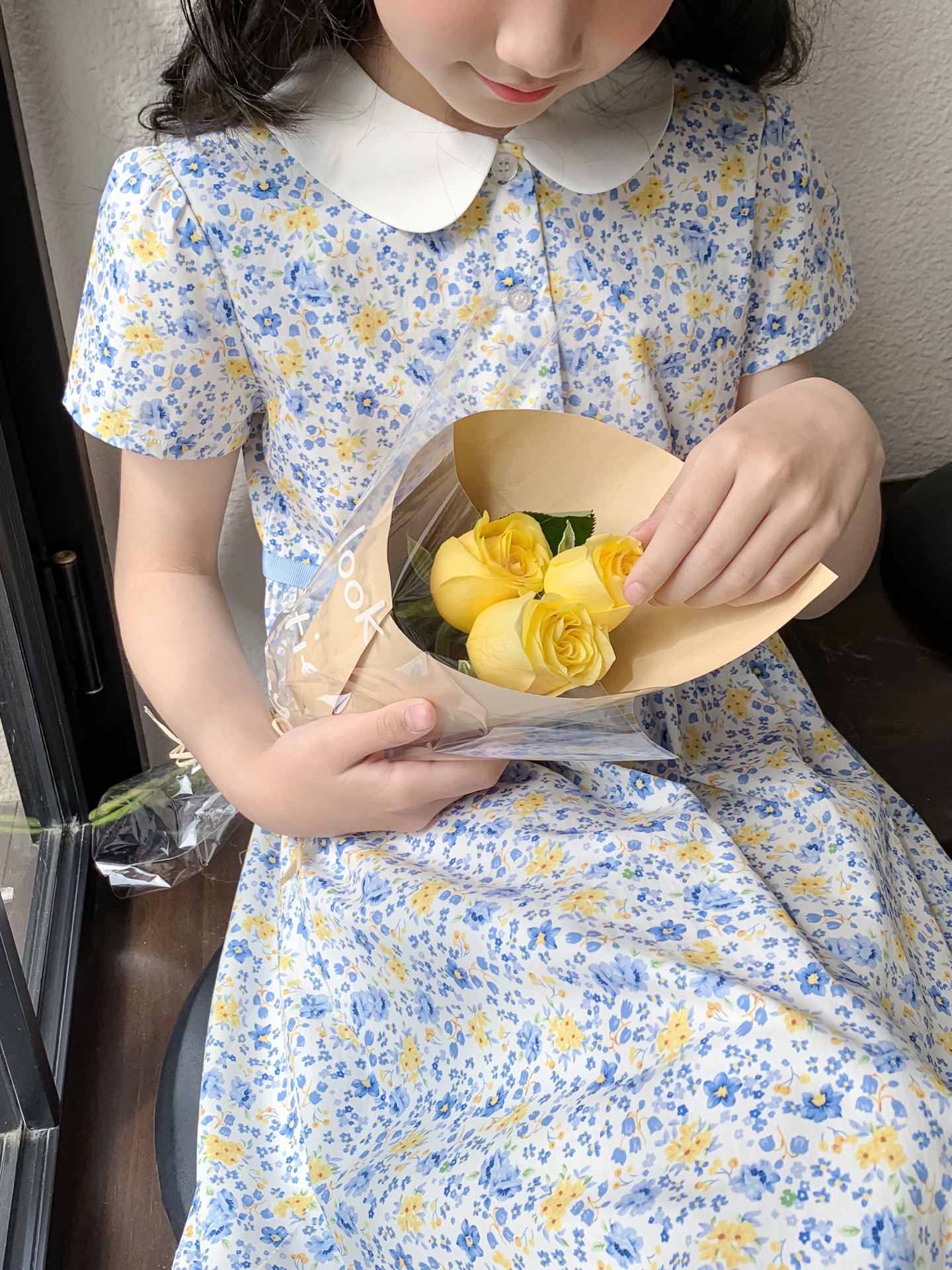 夏季新款女童日系皇室娃娃领清新田园风黄蓝小碎花蝴蝶结连衣裙