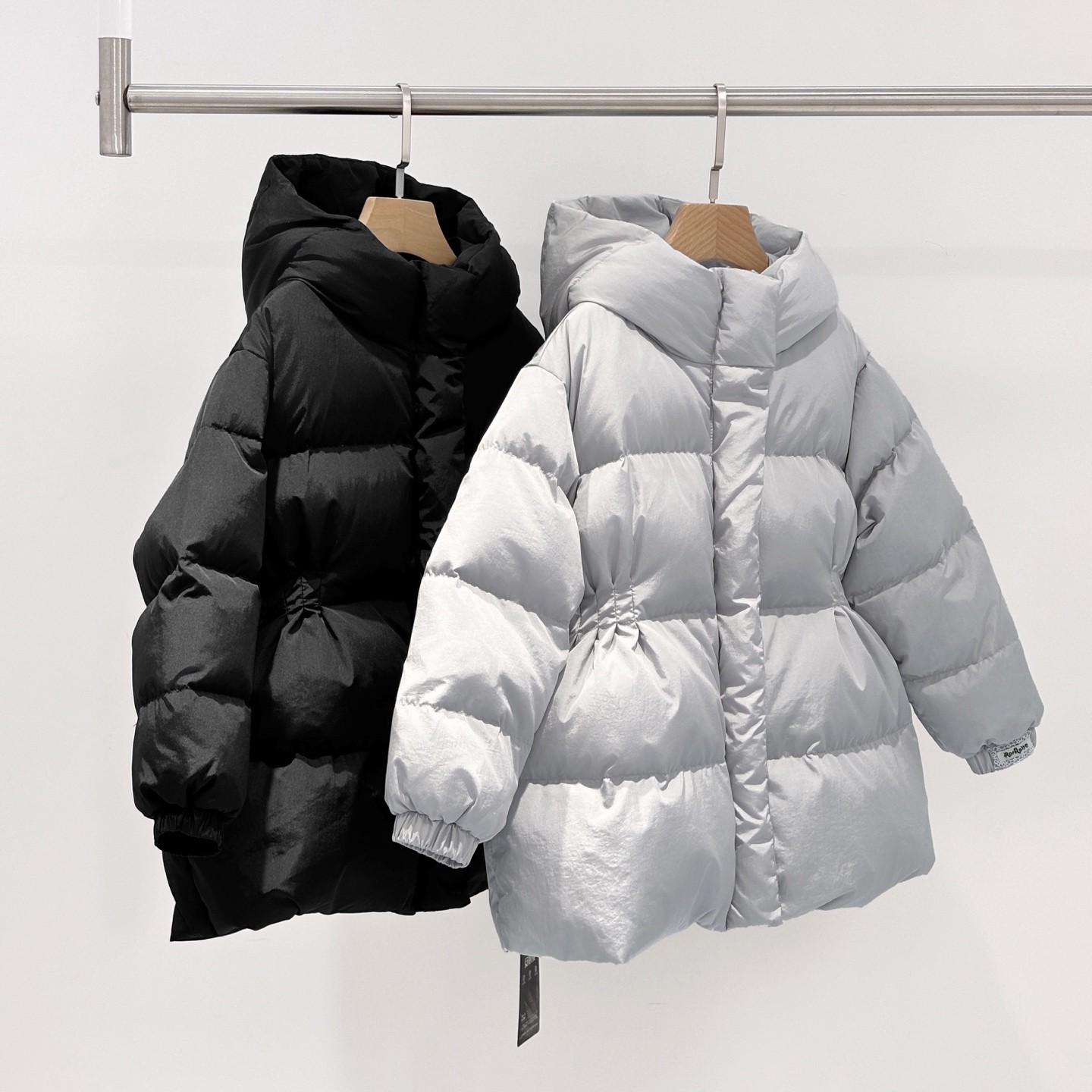 女童羽绒服儿童洋气加厚90白鸭绒中长款可收腰两色连帽保暖外套