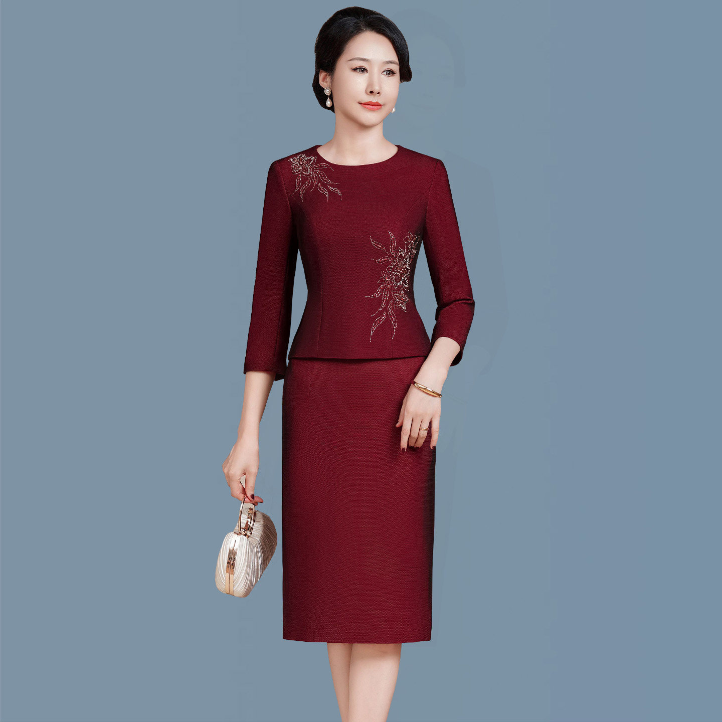 品牌女方母亲婚礼妈妈套装连衣裙