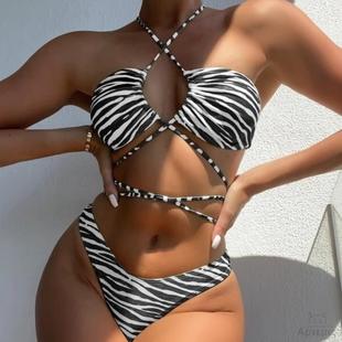 Sexy Printed Womens 女士性感分体泳衣条纹印花比基尼泳装 Bikini