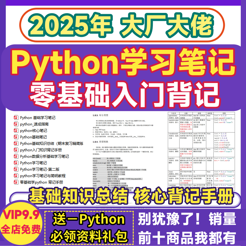 Python背记手册自学习基础知识零基础入门小白初学核心笔记电子版