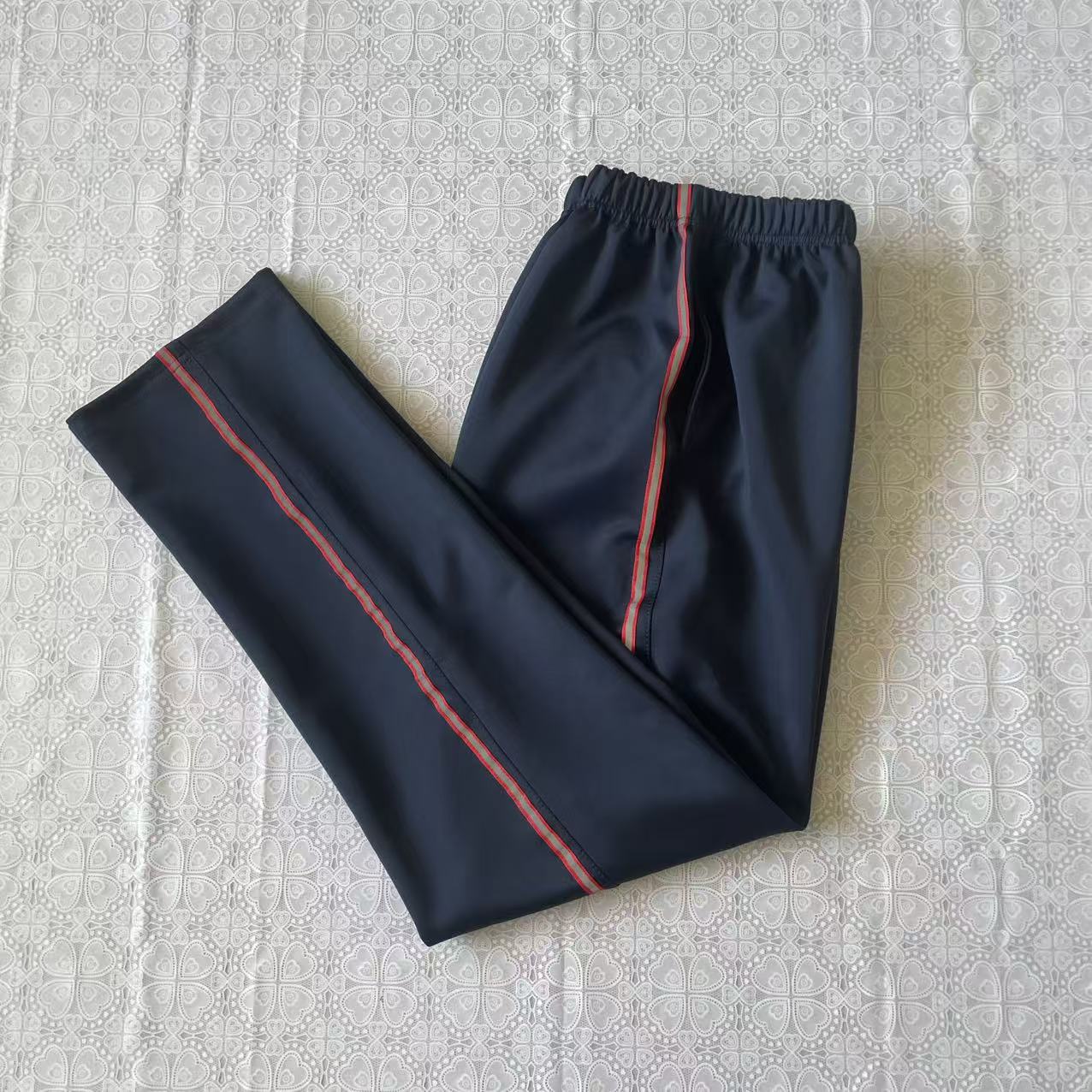 藏青红边直筒宽松校服运动长裤