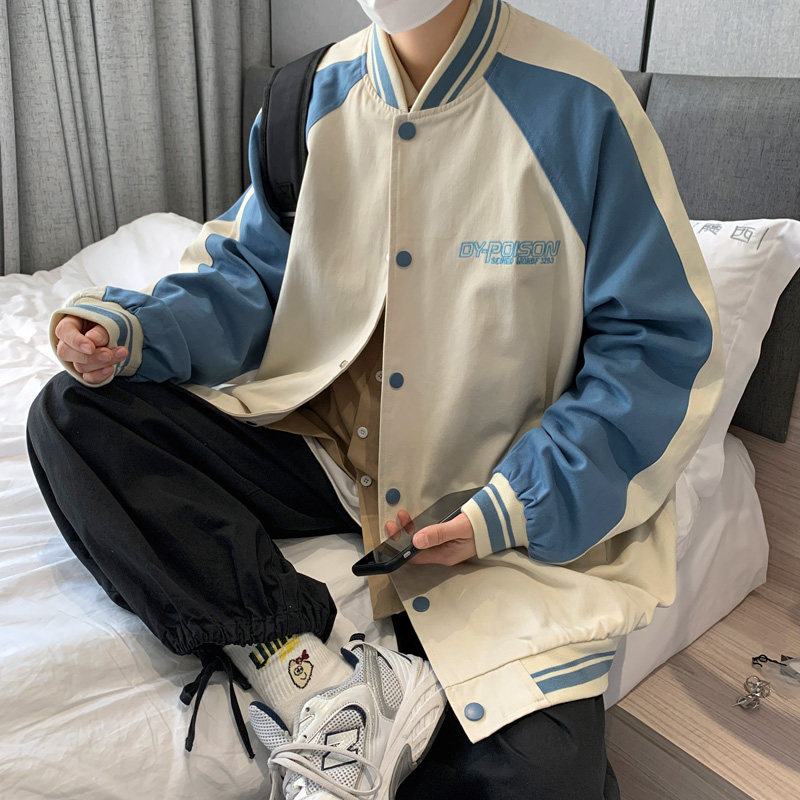 棒球服外套男ins港风潮牌宽松撞色夹克韩版潮流上衣 J8011 P85图片