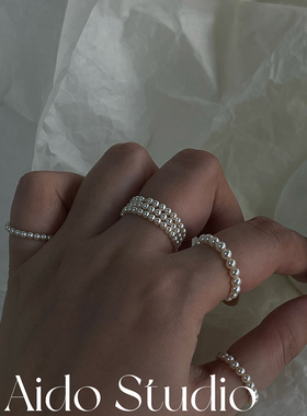 时尚个性施华洛宝石镶嵌食指叠戴珍珠戒指女小众设计轻奢高级感