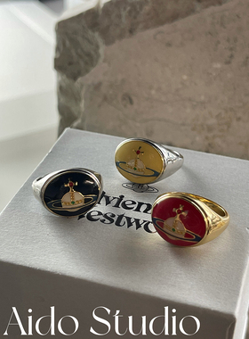 2024年新款欧美复古彩釉土星戒指女小众设计时尚个性指环ins潮