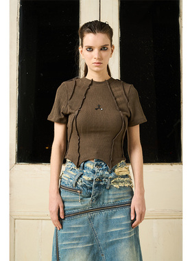 BORON ATOMS 23SS 立体线印花原创复古修身短袖T恤