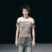 时尚 BORON 上衣 多拼色断层印花图案短袖 T恤修身 ATOMS 23SS