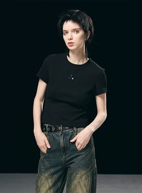 BORON ATOMS 原创拼接多色刺绣LOGO短袖T恤修身百搭上衣